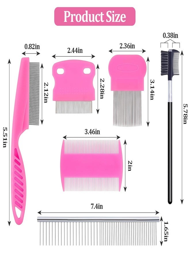 Creztail 6 Pack Pet Grooming Combs, Stainless Steel Dog and Cat Grooming Combs with Rounded Teeth, Double-Sided Professional Pet Tear Stain Remover for Small, Medium, and Large Pets (Pink) - Image 2